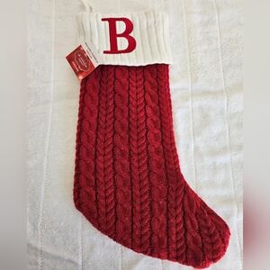 St. Nicholas Square Red Cable Knit Stocking Letter 'B'